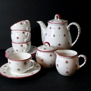Pfalzkeramik German Ceramic 13pc Flower and Polka Dot Tea Set.